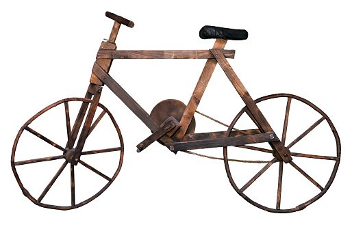 Old wooden bike on white background