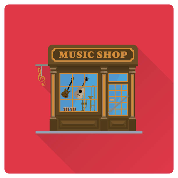 ミュージックショップの建物のファサードフラットデザインベクターイラスト - music store点のイラスト素材／クリップアート素材／マンガ素材／アイコン素材
