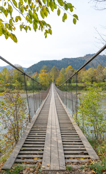 istock rope bridge over the river in autumn 1441937773