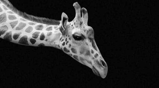 Big Neck Giraffe Portrait On The Dark Background