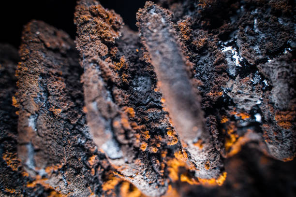 Tar and soot inside a solid fuel boiler after the heating season close-up