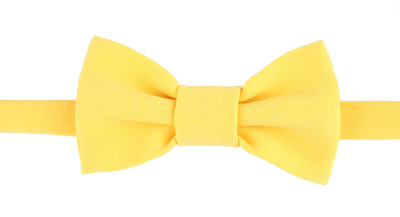 Stylish yellow bow tie isolated on white