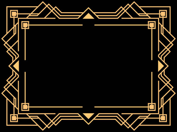 アールデコフレーム。ヴィンテージ線形境界線。招待状、チラシ、グリーティングカードのテンプレートをデザインします。幾何学的な黄金のフレーム。1920年代のスタイル - 1930年代。ベク� - gyrus点のイラスト素材／クリップアート素材／マンガ素材／アイコン素材