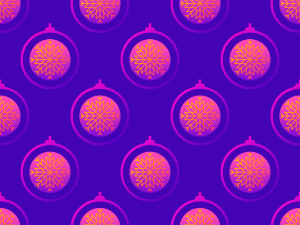istock Gradient Christmas balls seamless pattern. Outline of a Christmas ball with a bow and a snowflake inside. Christmas design for greeting cards, posters and banners. Vector illustration 1441943986