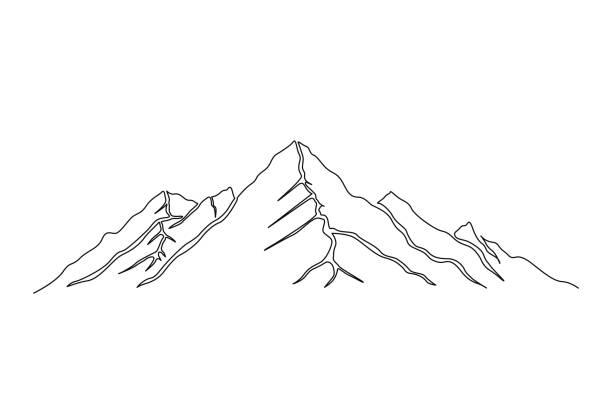 istock Continuous one line drawing of mountain landscape. Simple line mountain range landscape design. High mounts peak lineart drawing vector design. Adventure, winter sports, hiking and tourism concept. 1441944034
