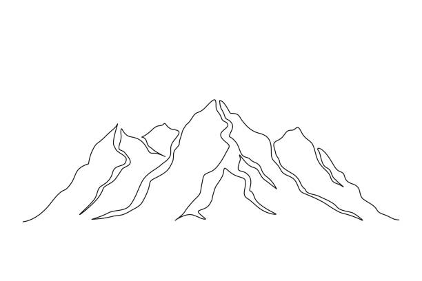 istock Continuous one line drawing of mountain landscape. Simple line mountain range landscape design. High mounts peak lineart drawing vector design. Adventure, winter sports, hiking and tourism concept. 1441944116
