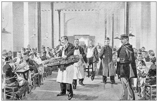 Antique image: French national military academy La Flèche, Canteen