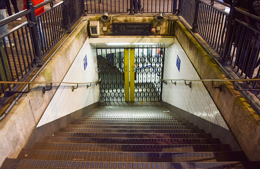 London, UK - November 10 2022: Closed entrance at Oxford Circus London Underground Station during a strike