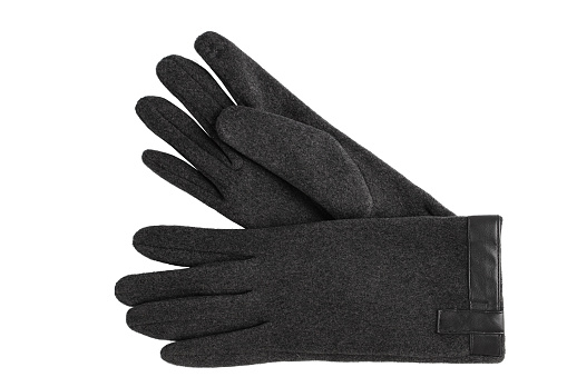 a pair of women's gloves made of knitted suede, isolated on a white background