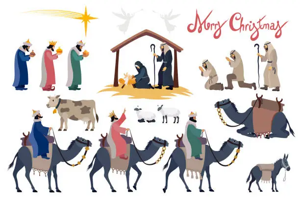 Vector illustration of Nativity Scene Set.