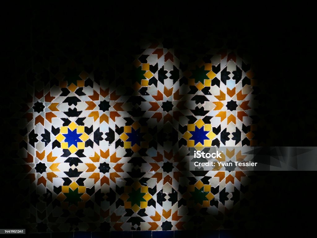 Shadows and lights, Dar el -Bacha, Musée des Confluences, Marrakech, Morocco Color Image Stock Photo