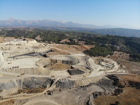 View from above of an open-pit copper mine.