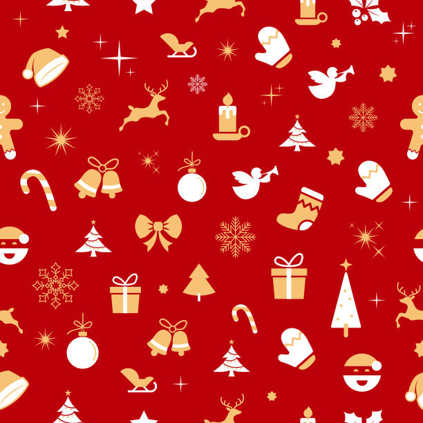 クリスマスシンボルシームレスパターン - christmas candle wreath backgrounds点のイラスト素材／クリップアート素材／マンガ素材／アイコン素材
