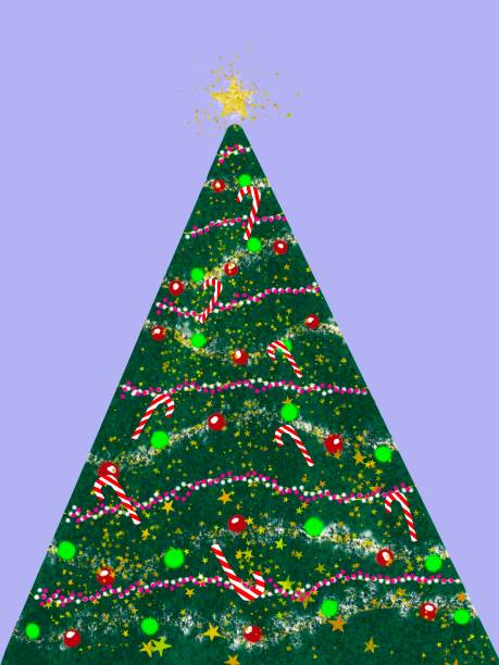 istock Illustration of a decorated New Year's pine tree on a lilac background 1441955019
