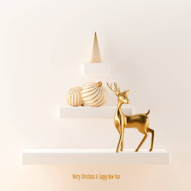 istock 3D abstract Christmas light background with beige Christmas decorations 1441963970