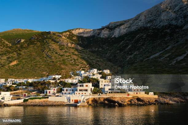 Kamares Town With Traditional White Houses On Sifnos Island On Sunset Greece Stock Photo - Download Image Now