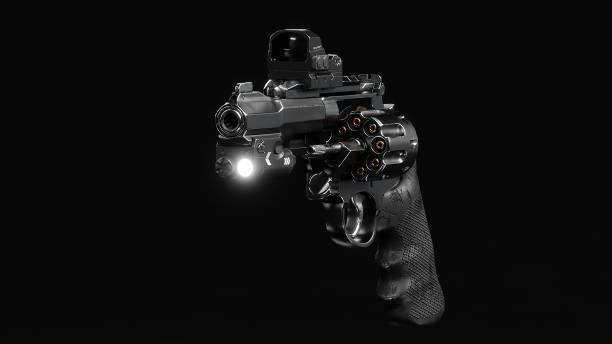 istock 3d render of a black American revolver with a red dot sight and a flashlight. 1441966615
