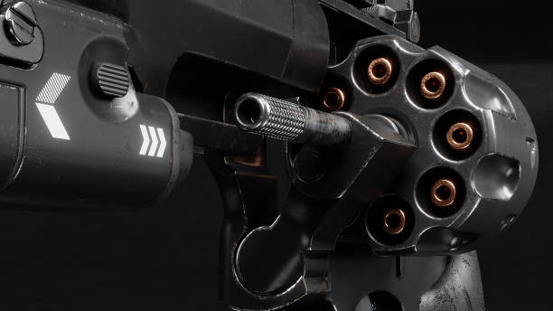 istock 3d render of a black American revolver with a red dot sight and a flashlight. 1441966618