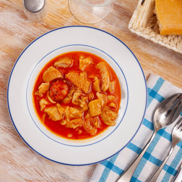 Image of soup from tasty boiled beef tripe with chorizo at plate