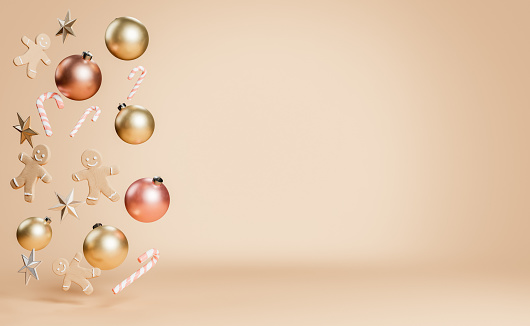 Christmas ornaments on a beige background
