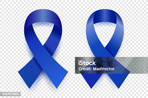 istock Vector 3d Realistic Dark Blue Ribbon Set. Colon Cancer Awareness Symbol Closeup. Cancer Ribbon Template. World Colon Cancer Day Concept 1441973824