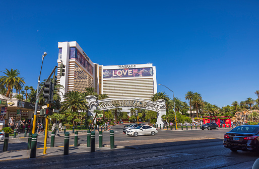 Las Vegas, NV - June 28, 2019: Road traffic along the famous Strip on a sunny summer day.