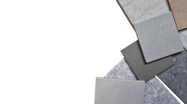 istock multi color of grainy artificial stones (quartz) and stone tiles samples isolated on white background with clipping path. palette of interior stone material samples with blank space for design. 1441974983