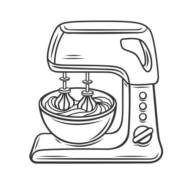 Vector illustration of Whisks of Mixer Whip Cream Outline Icon