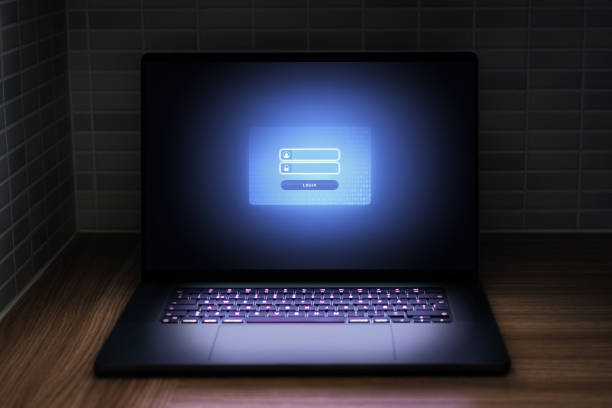 istock Password to personal data security and cyber protection in laptop. Login lock screen in computer in dark. Confidential information encrypted to protect identity from hacker. 1441981199