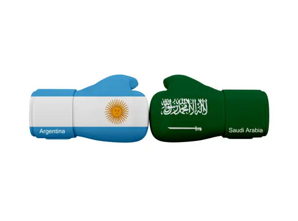 Argentina vs Saudi Arabia football match. Competition between two country soccer match.
