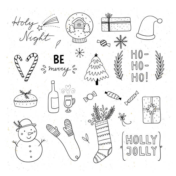 istock Christmas doodles hand drawn clipart. Winter holiday illustrations 1441984992