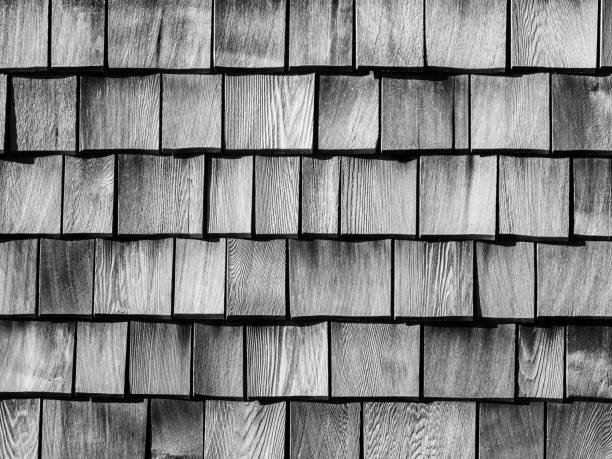 Wooden shingles black and white stock photo