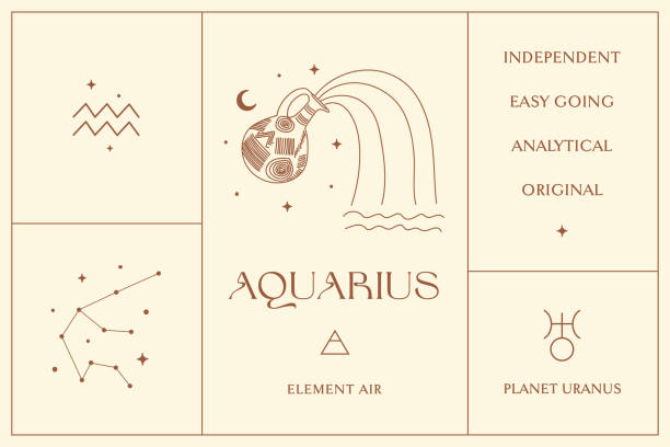 Aquarius Zodiac Sign Design Illustrations. Esoteric Vector Element, Icon vector art illustration