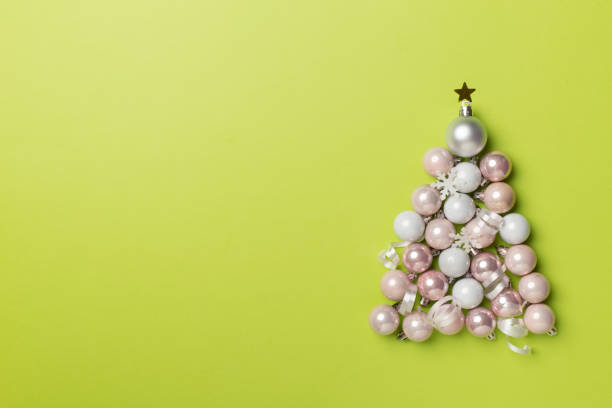 istock Christmas tree made of bauble decoration, top view 1441990621