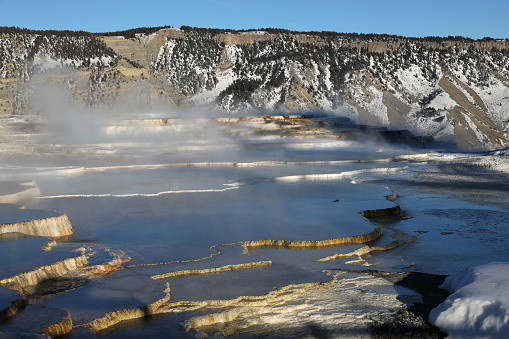Lower Terraces at Mammoth Hot Springs in Yellowstone in Winter