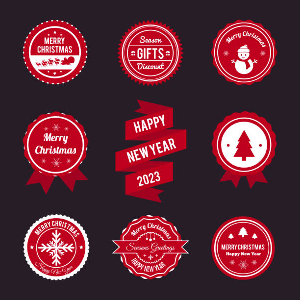 set label merah natal - holiday badges ilustrasi stok