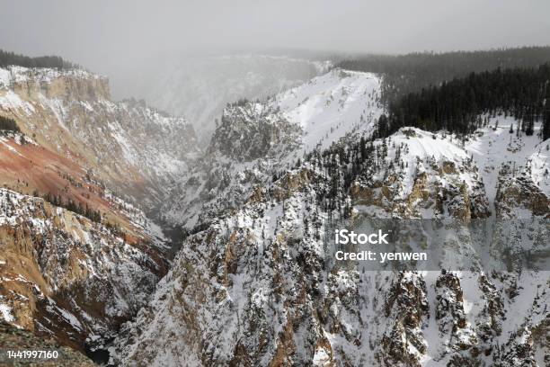 The Grand Canyon Of The Yellowstone In Winter Stock Photo - Download Image Now - Beauty In Nature, Canyon, Cold Temperature