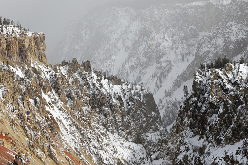 Snowy peaks in Ordesa National Park, Pyrenees, Huesca, Aragon, Spain.