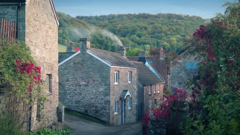 Pretty Village Scene Of Houses And Smoking Chimney