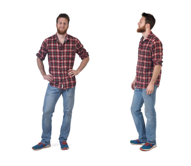 istock Front and side view of a man on white background 1442000436