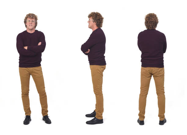 istock side, front and back view of same man standing with arms crossed on white backgound 1442000489