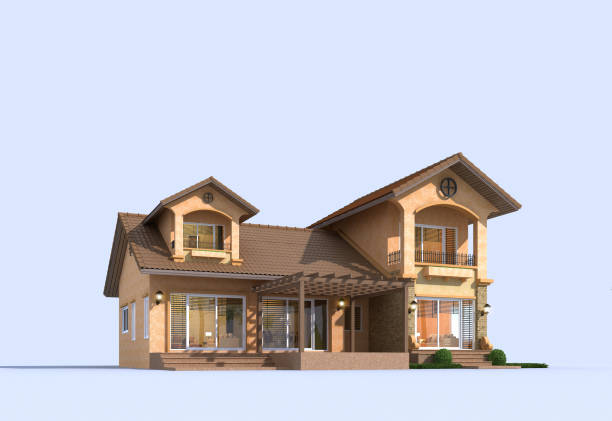 istock Country house isolated on white background.3d rendering 1442002434