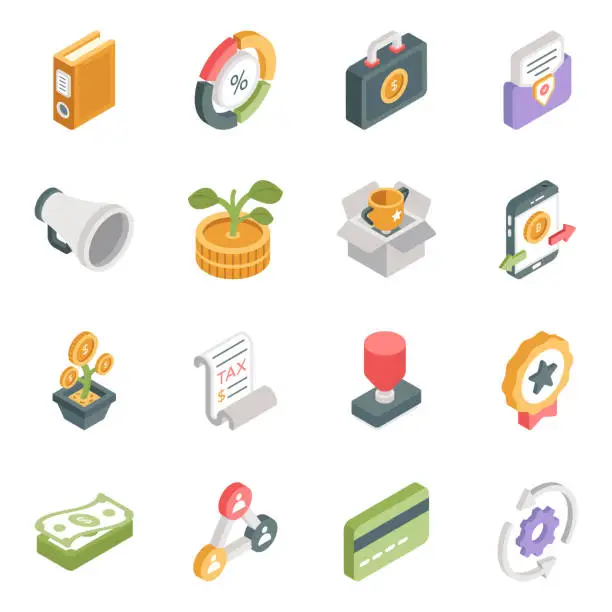 Vector illustration of Pack of Business Isometric Icons