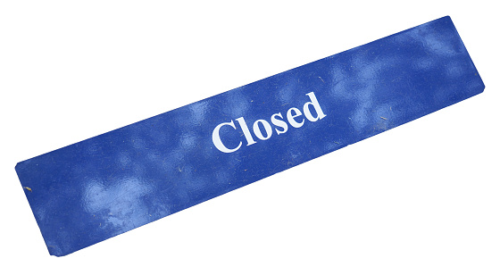 closed sign in white over blue isolated over white background