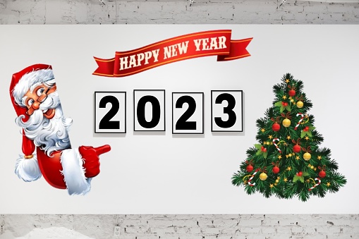 An image for the New Year. Welcome to 2023. Merry Christmas. Happy New Year. 3D illustration
