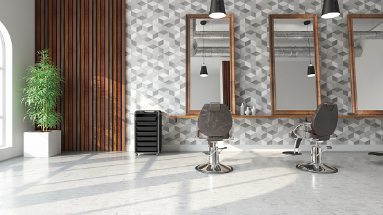 Modern Hair Salloon Barber Interior. 3D Render