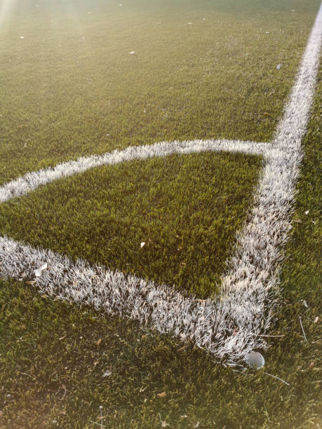 Green Soccer Field or Football Field Corner View with Grass Texture and Pattern, Football Pitch