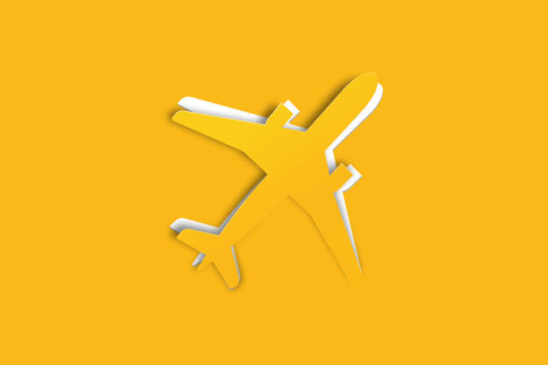 ilustrações de stock, clip art, desenhos animados e ícones de airplane cut from paper on the yellow background. vector illustration. - ground crew audio