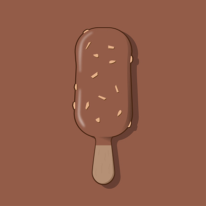 Chocolate ice cream popsicle Ice cream on stick Chocolate glaze with nuts Vector flat isolated.