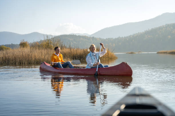 istock Excursions in canoes on the lake. 1442011009